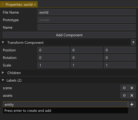 Adding a label to world.entity.