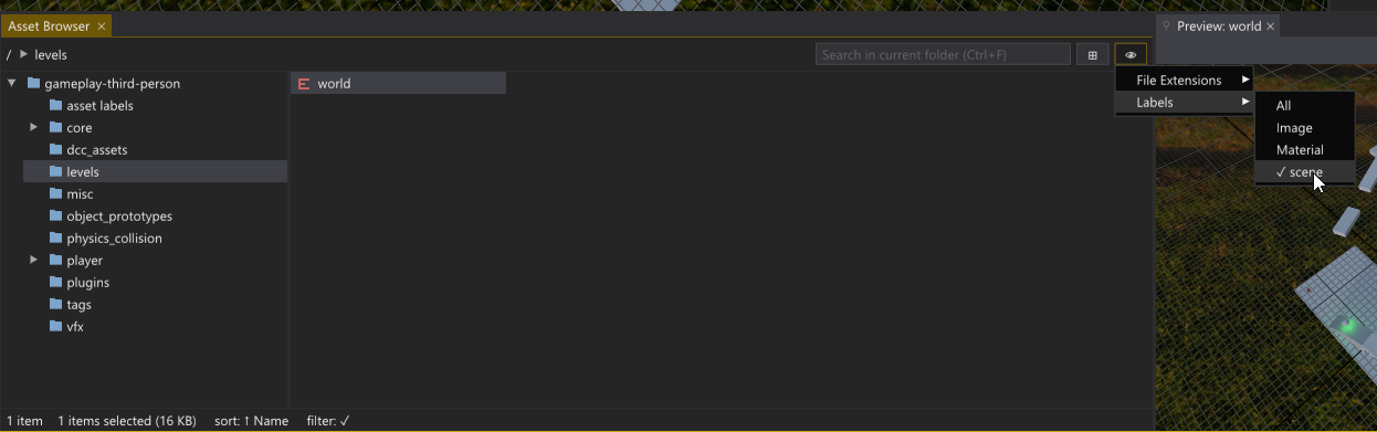 The Asset Browser will only show assets with the “scene” label.