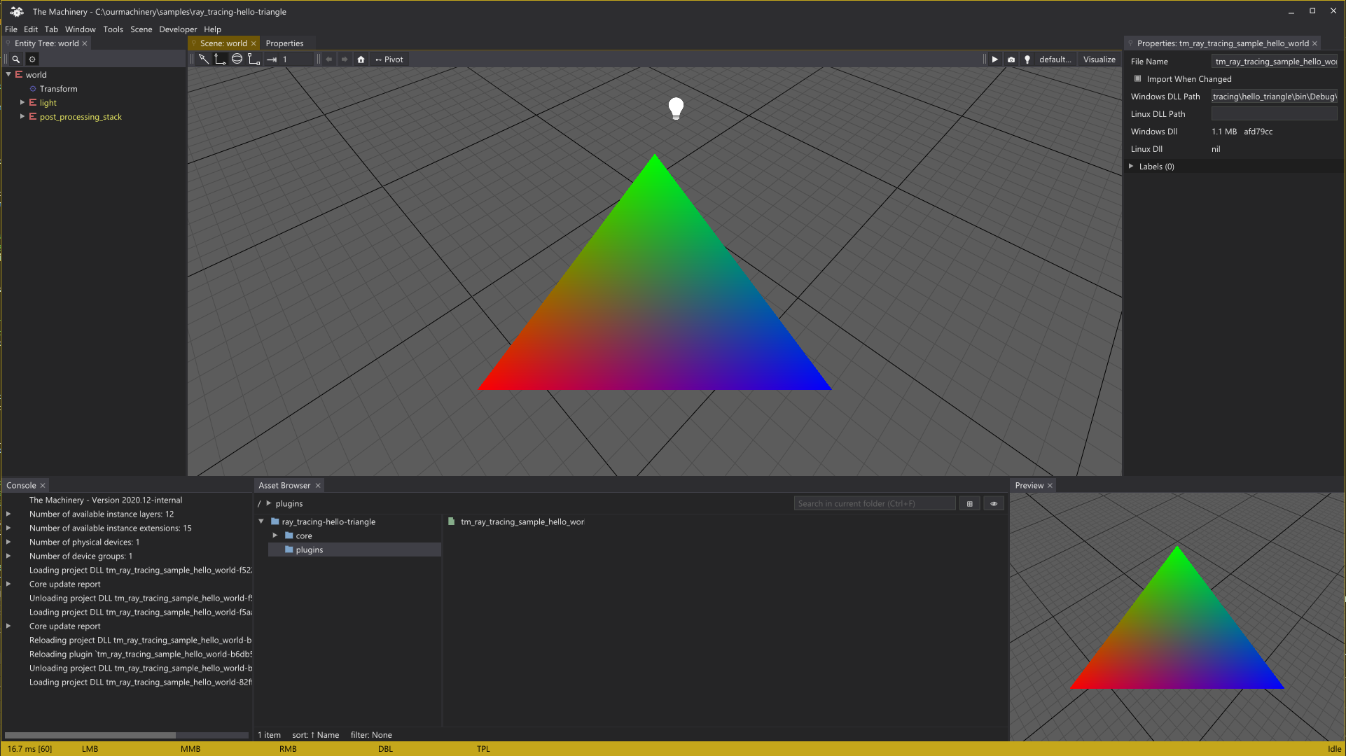 Hello Triangle raytracing sample.