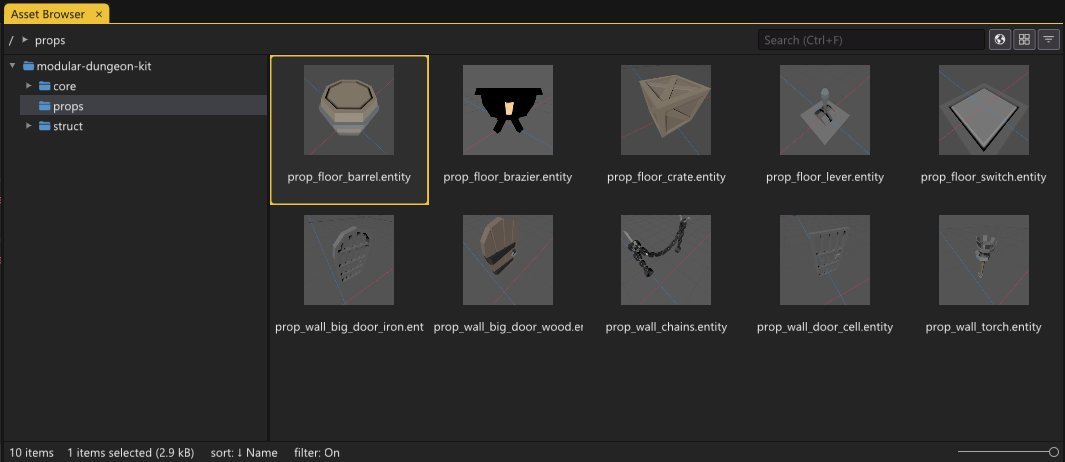 Entity thumbnails in the Asset Browser.