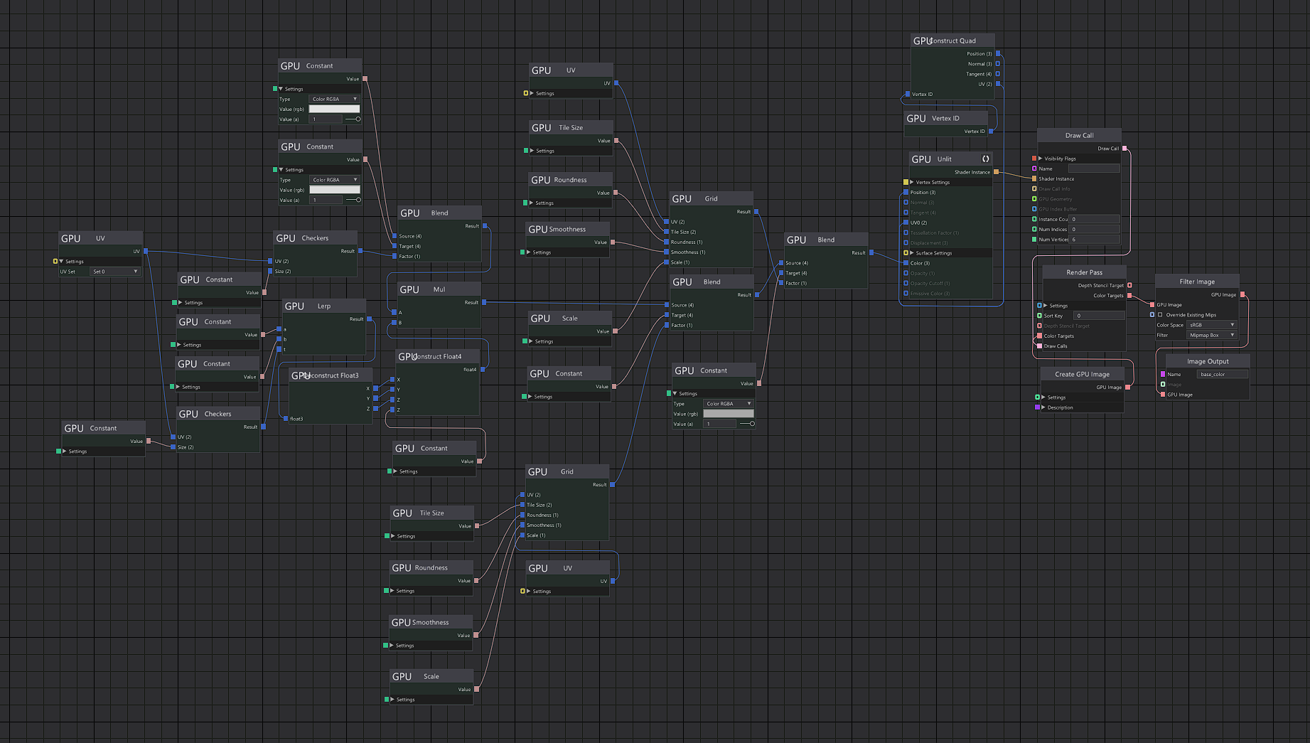 Grid-like texture procedurally generated and its respective creation graph.